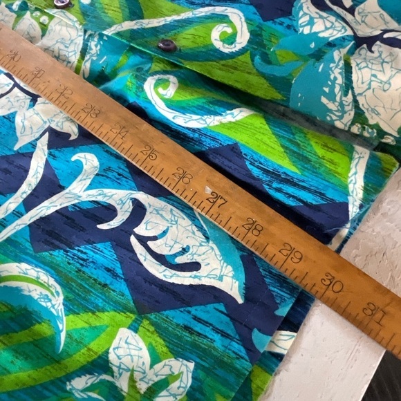 Vintage Hawaiian Shirt Mens Aloha‎ Fashions Blue Green Floral Button Up Size M - Picture 7 of 7